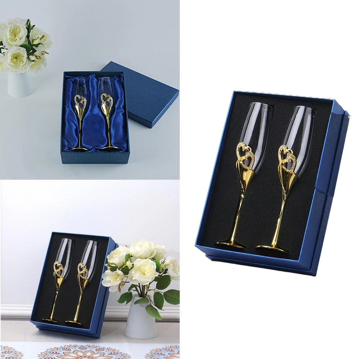 Champagne Flutes Glass Set of 2 Hand Blown Crystal R135