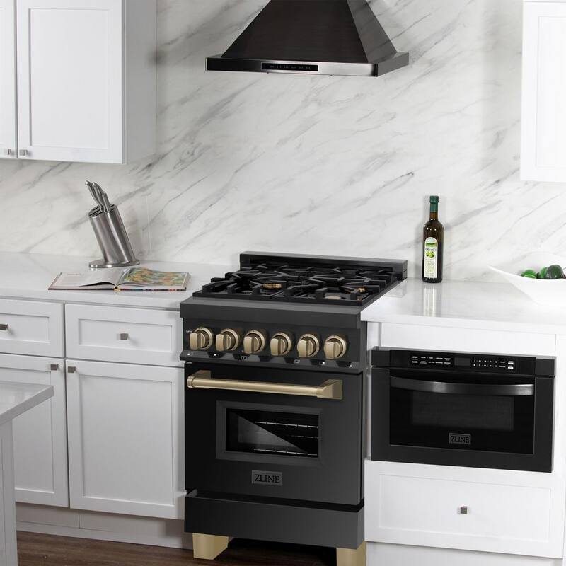 24 in. 4 Burner Dual Fuel Range in Black Stainless Steel and Champagne Bronze L4580