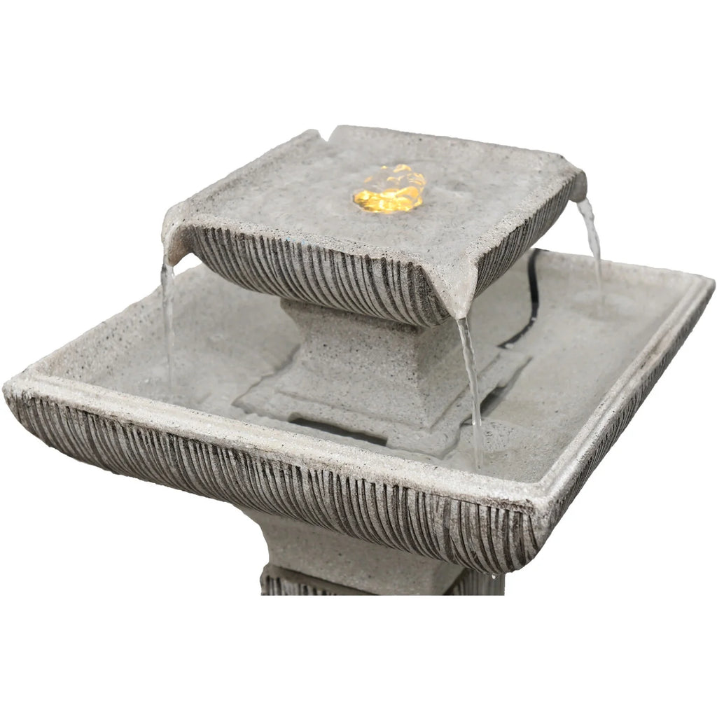 26-In. 2-Tier Pedestal Indoor or Outdoor Garden Fountain with LED Lights Q21983