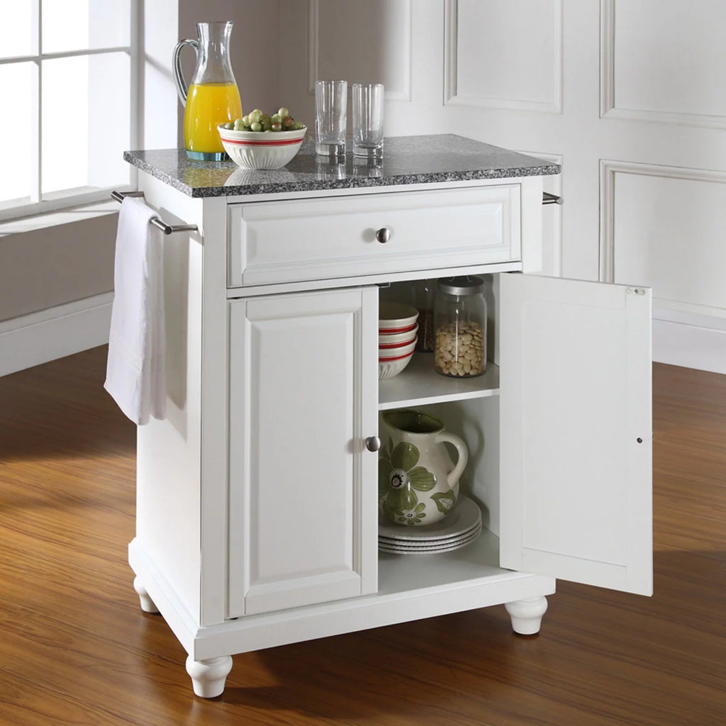 White Wood Portable Kitchen Island J343