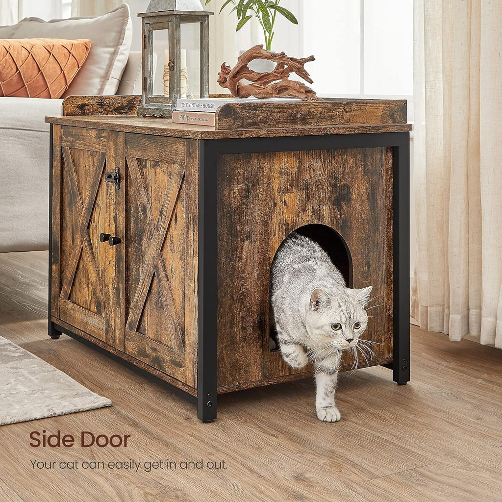 Rustic Brown and Black Cat Litter Box Enclosure B395