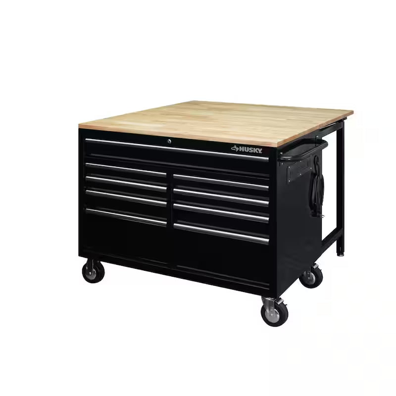 Black Mobile Workbench Cabinet with Extension Table U2166