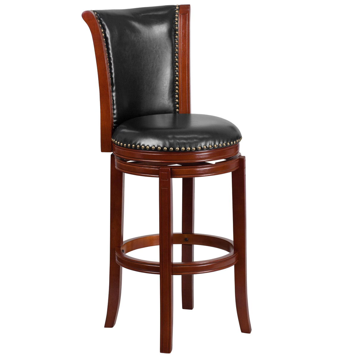 30'' High Dark Chestnut Wood Swivel Barstool O245