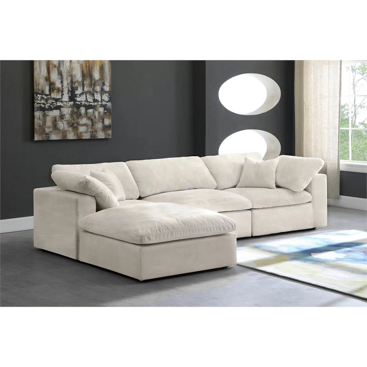 Cream Velvet Modular Sectional W259241