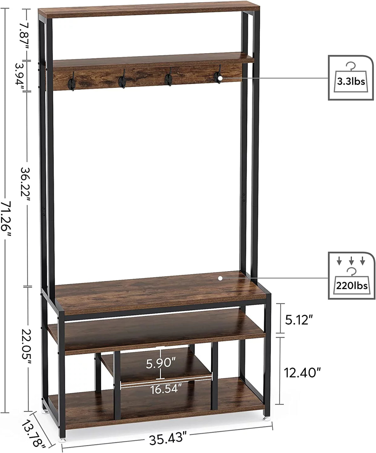 Industrial Coat Rack with Bench and Shoe Rack J211613