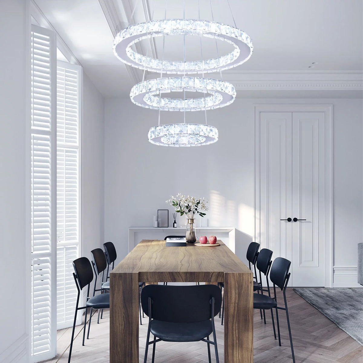 LED 3 Rings Crystal Chandelier Pendant Light J52312