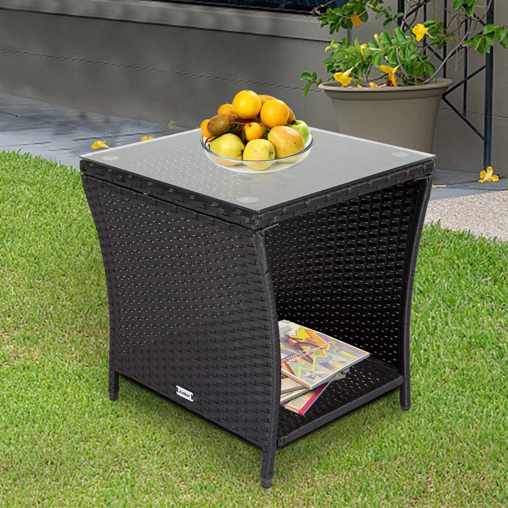 Black Wicker Square Side Table with Storage Z727