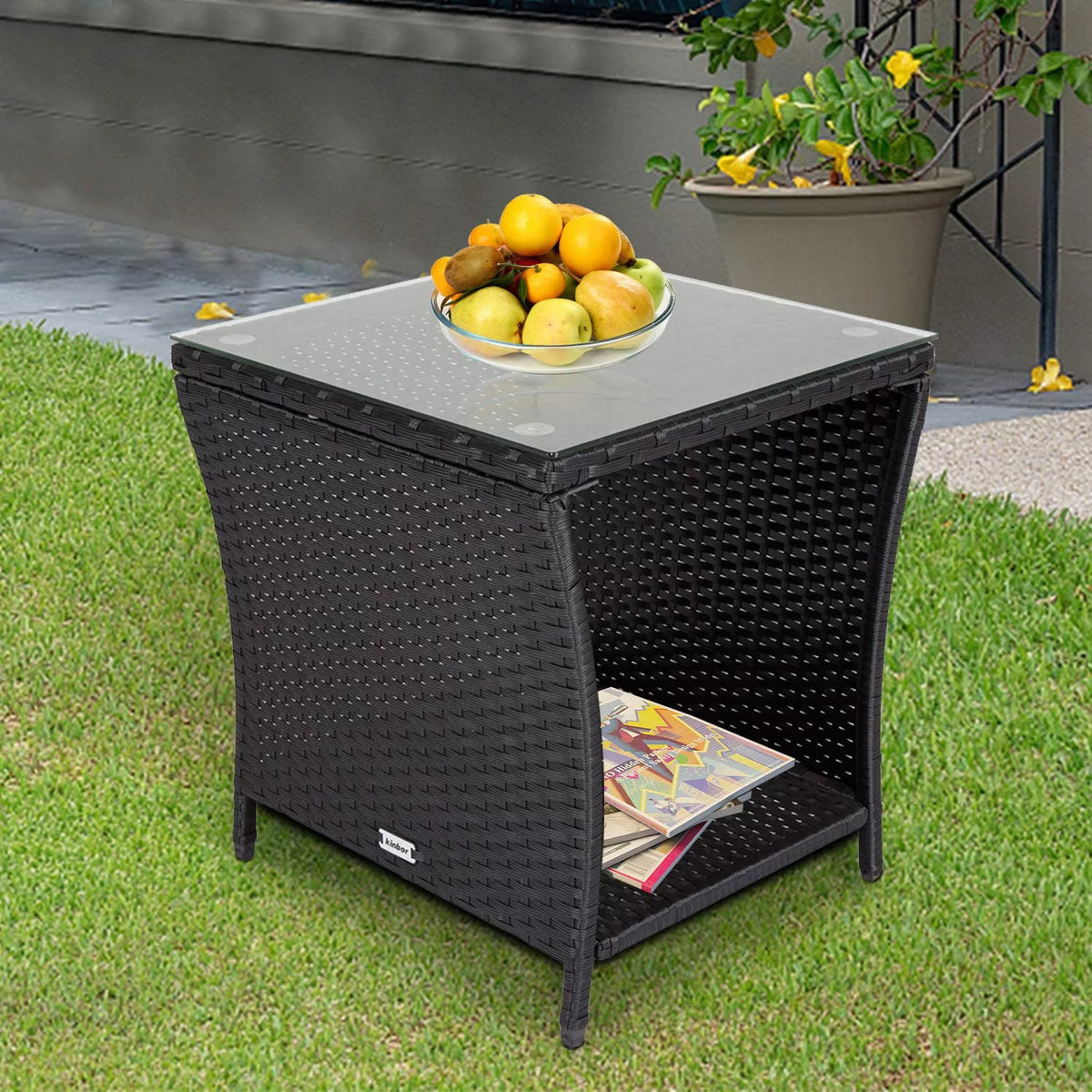 Black Wicker Square Side Table with Storage Z727