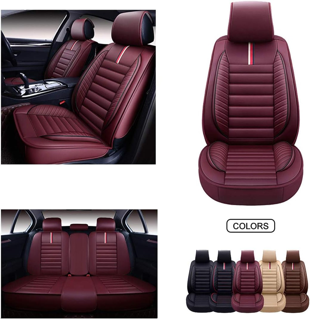 Brown Faux Leatherette Car Seat Covers Set D149455
