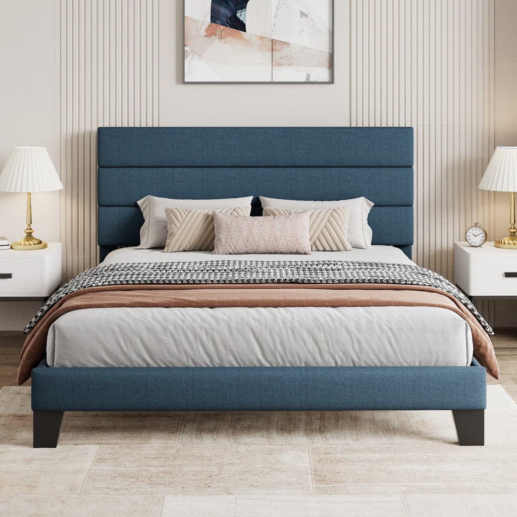Full Size Platform Bed Frame with Upholstered Fabric Headboard W784872