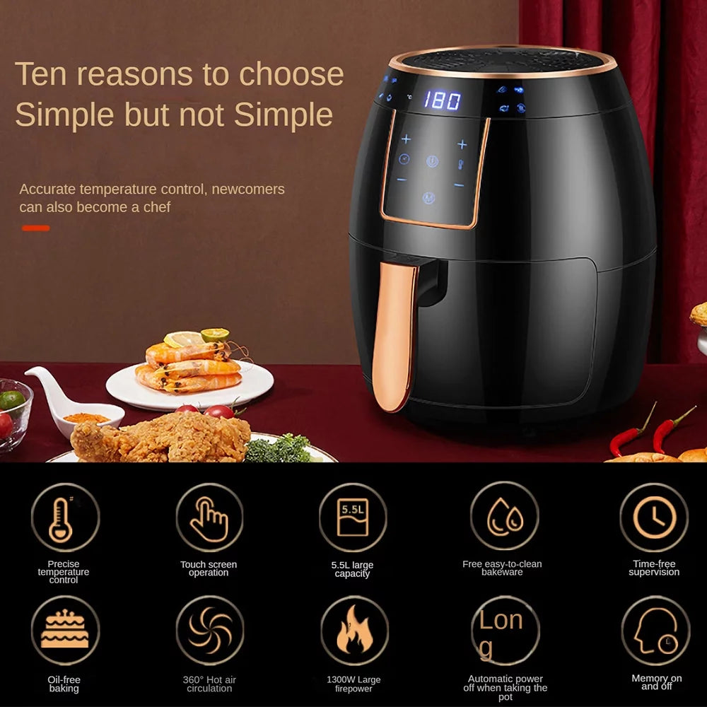 5.5L 1300W Touch Screen Electric Air Fryer with Bakeware N5499