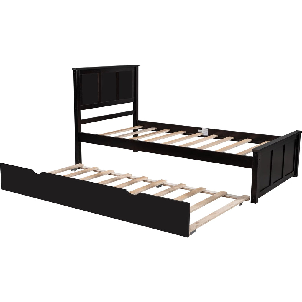Wood Twin Platform Bed with Headboard & Trundle R6628