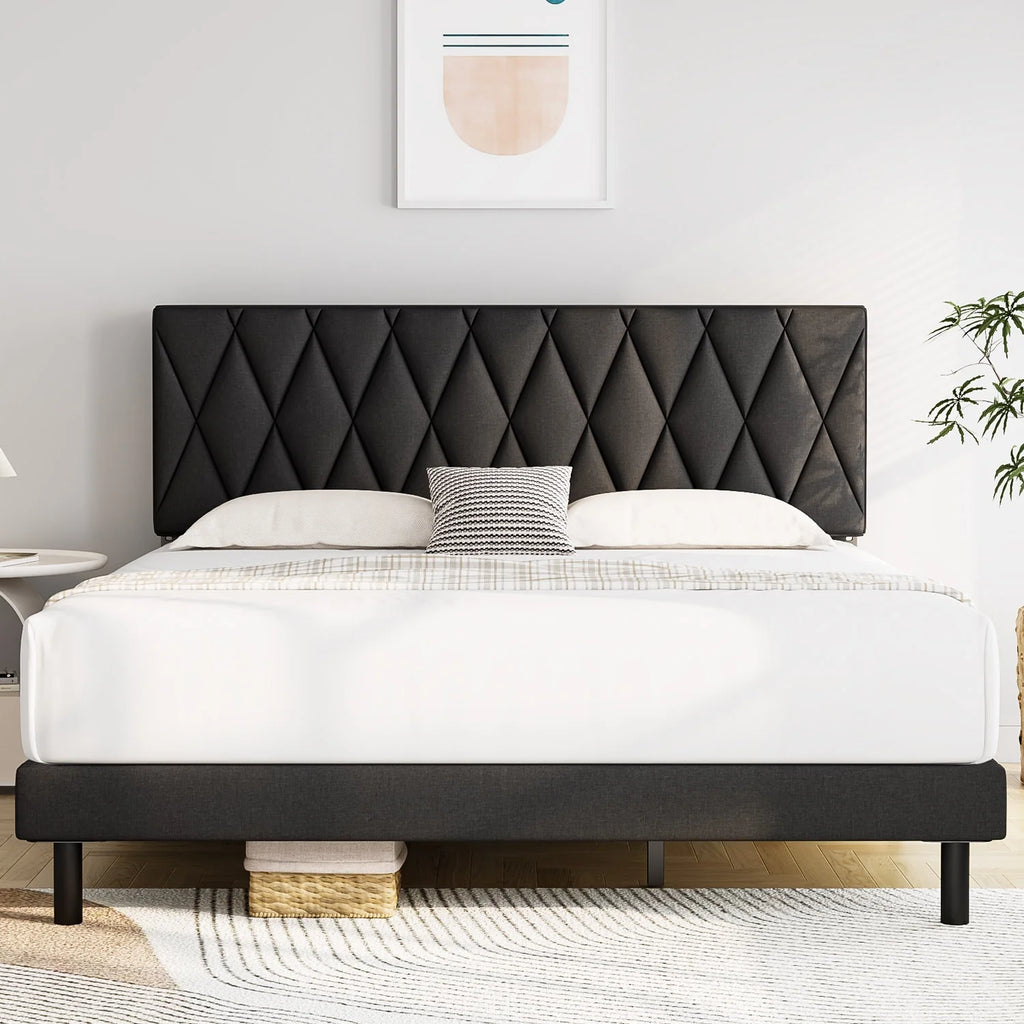 Queen Size Platform Bed with Upholstered Headboard T32203