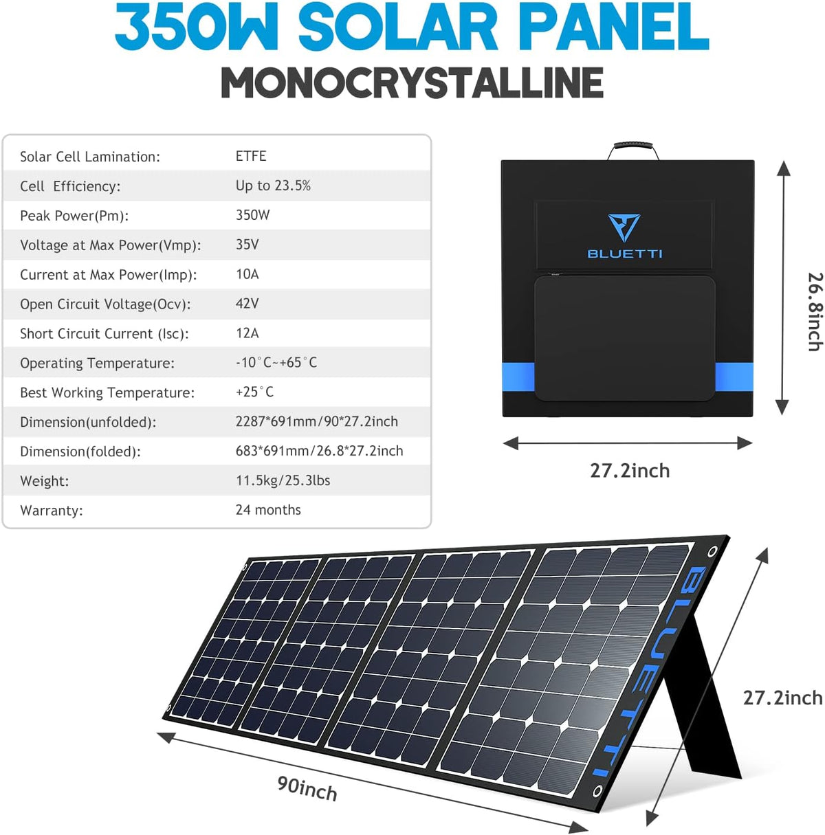350W Foldable Solar Panel with Adjustable Kickstand B25186