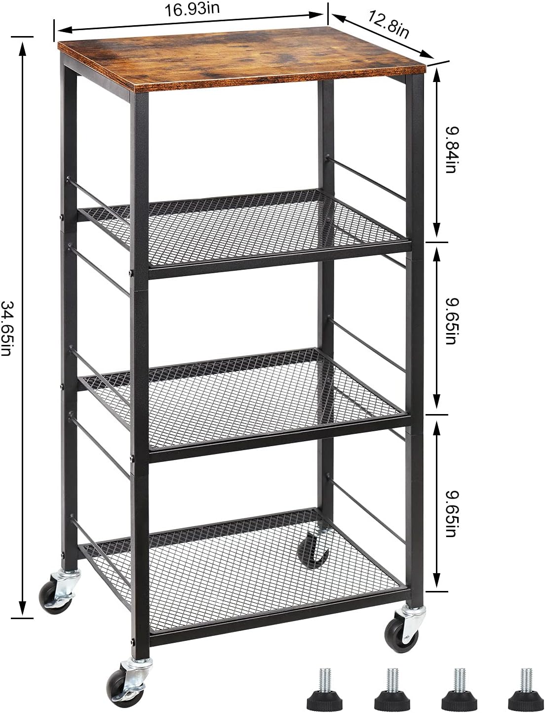 4-Tier Wood Kitchen Baker's Rack on Wheels F929