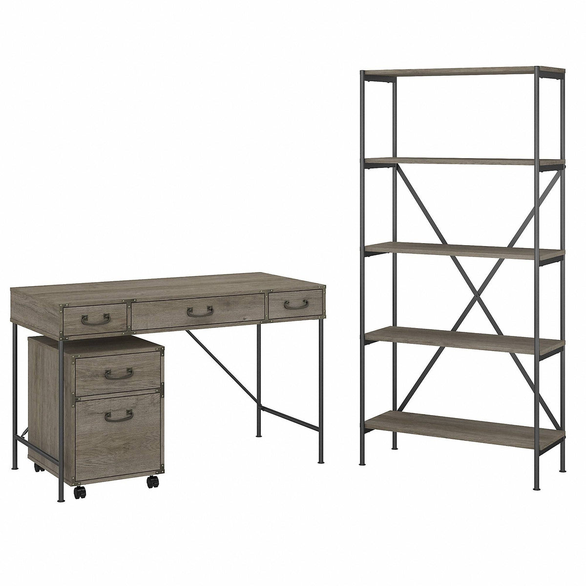48W Writing Desk with Mobile File Cabinet and Bookcase Z8435