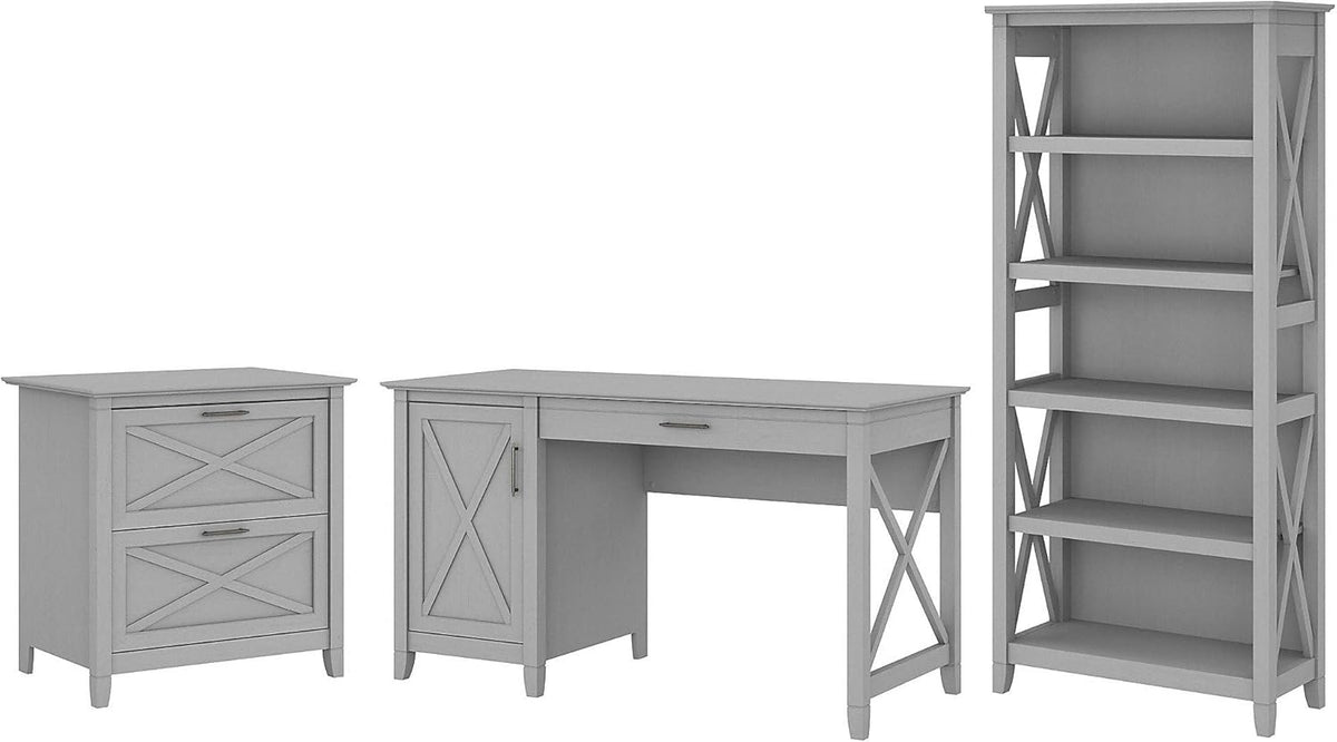 Reclaimed Pine Computer Desk with File Cabinet and Bookcase H4267