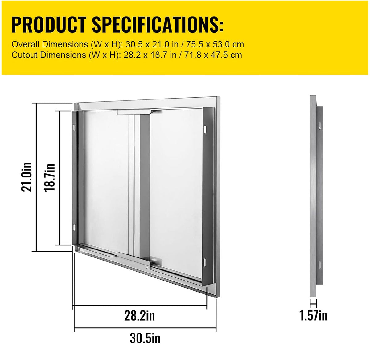 Double BBQ Access Door Stainless Steel with Recessed Handle X64909