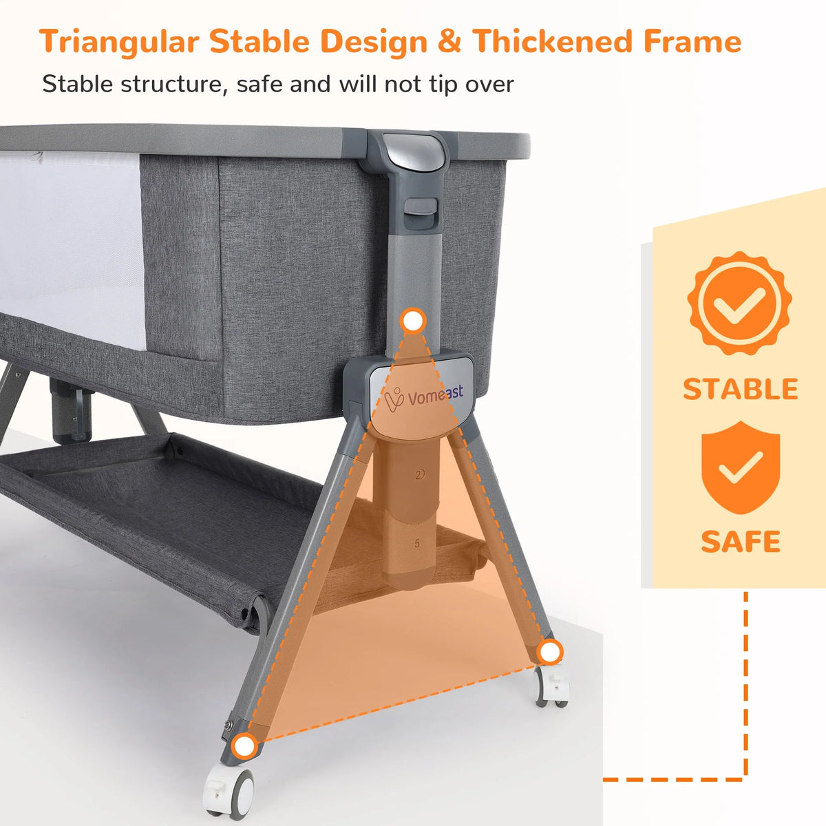 Baby Bassinet, Bedside Sleeper, Portable Crib, All Mesh - Grey B5592
