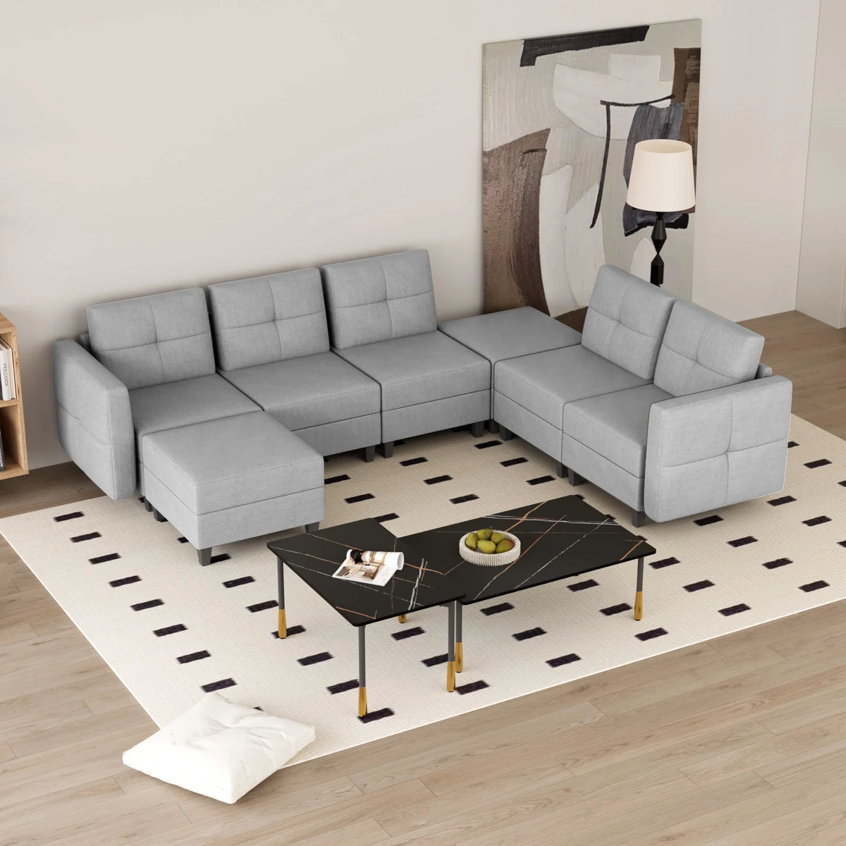 Gray Modular Sectional Sofa with Storage W160
