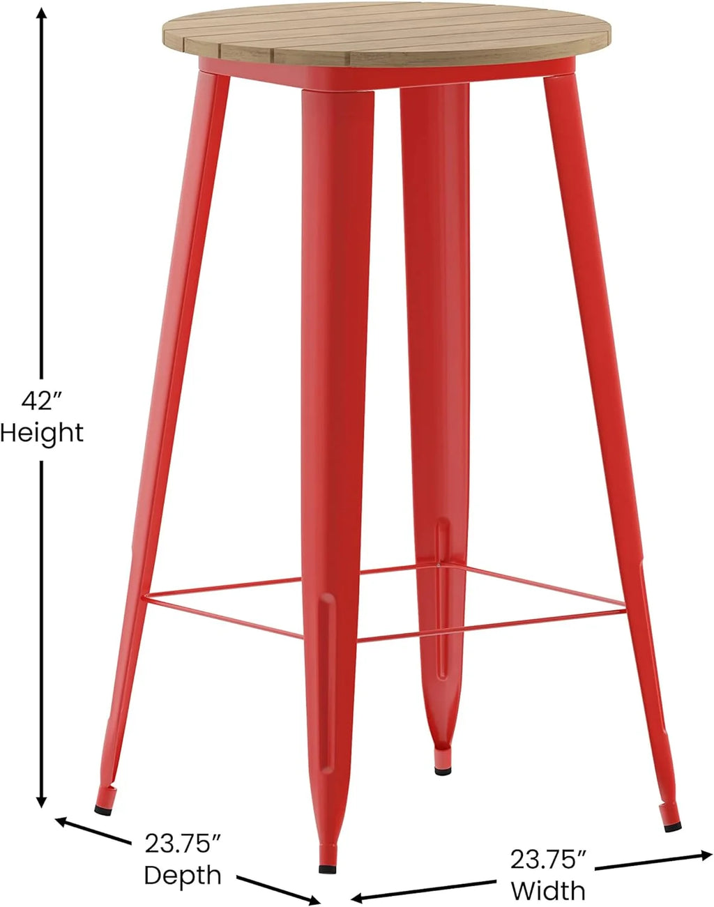 Indoor/Outdoor Bar Top Table Brown Resin Top Red Steel Base L5519