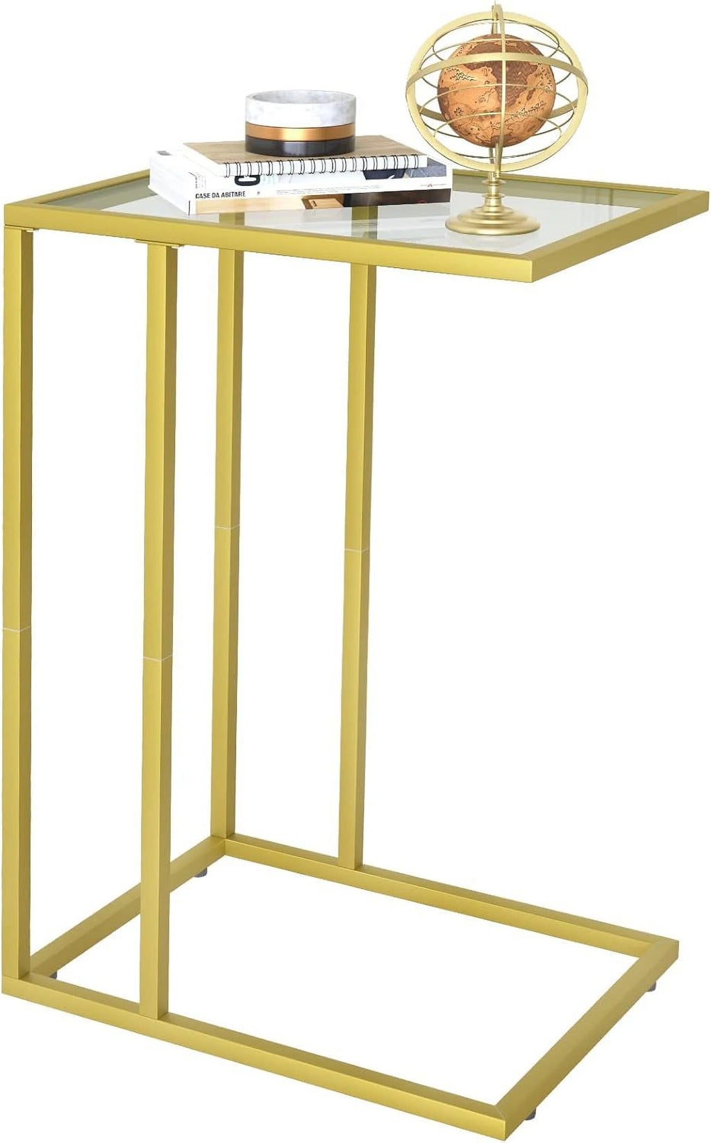 C Shaped Glass End Table with Metal Frame R9501
