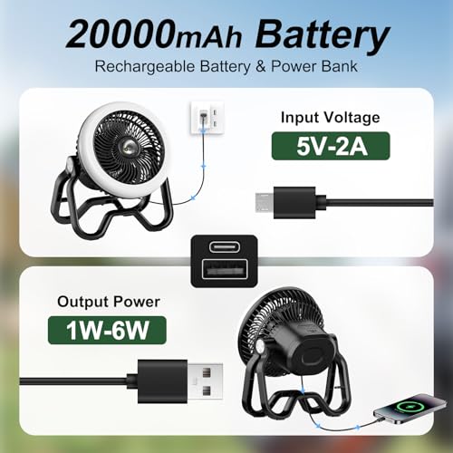 Portable Rechargeable Camping Fan with LED Lantern H46444
