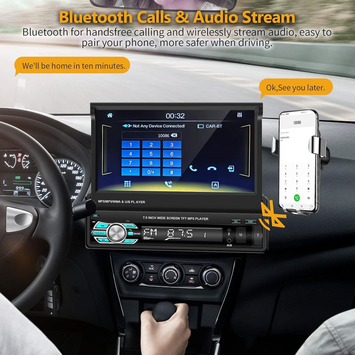 Single Din Car Stereo with CarPlay Android Auto Bluetooth Backup Camera 7” Flip Out Touch Screen Z378