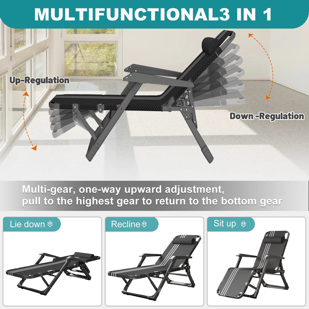 Gray Adjustable Folding Lounge Chair with Pillow Y64161