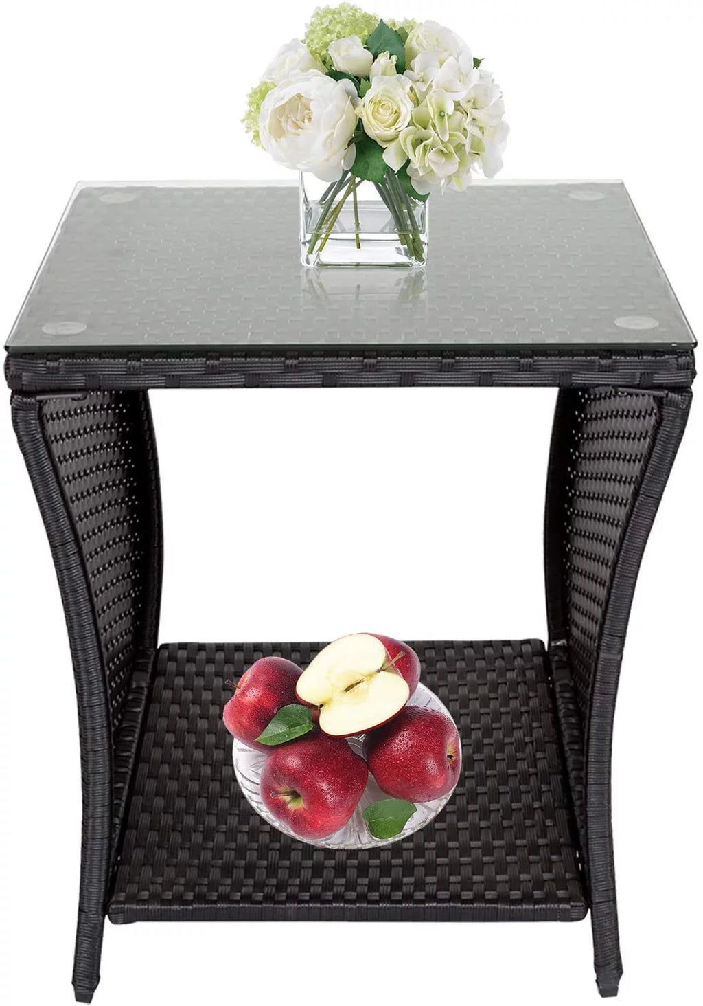Black Wicker Square Side Table with Storage Z727