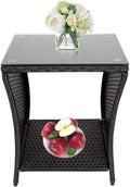 Black Wicker Square Side Table with Storage Z727