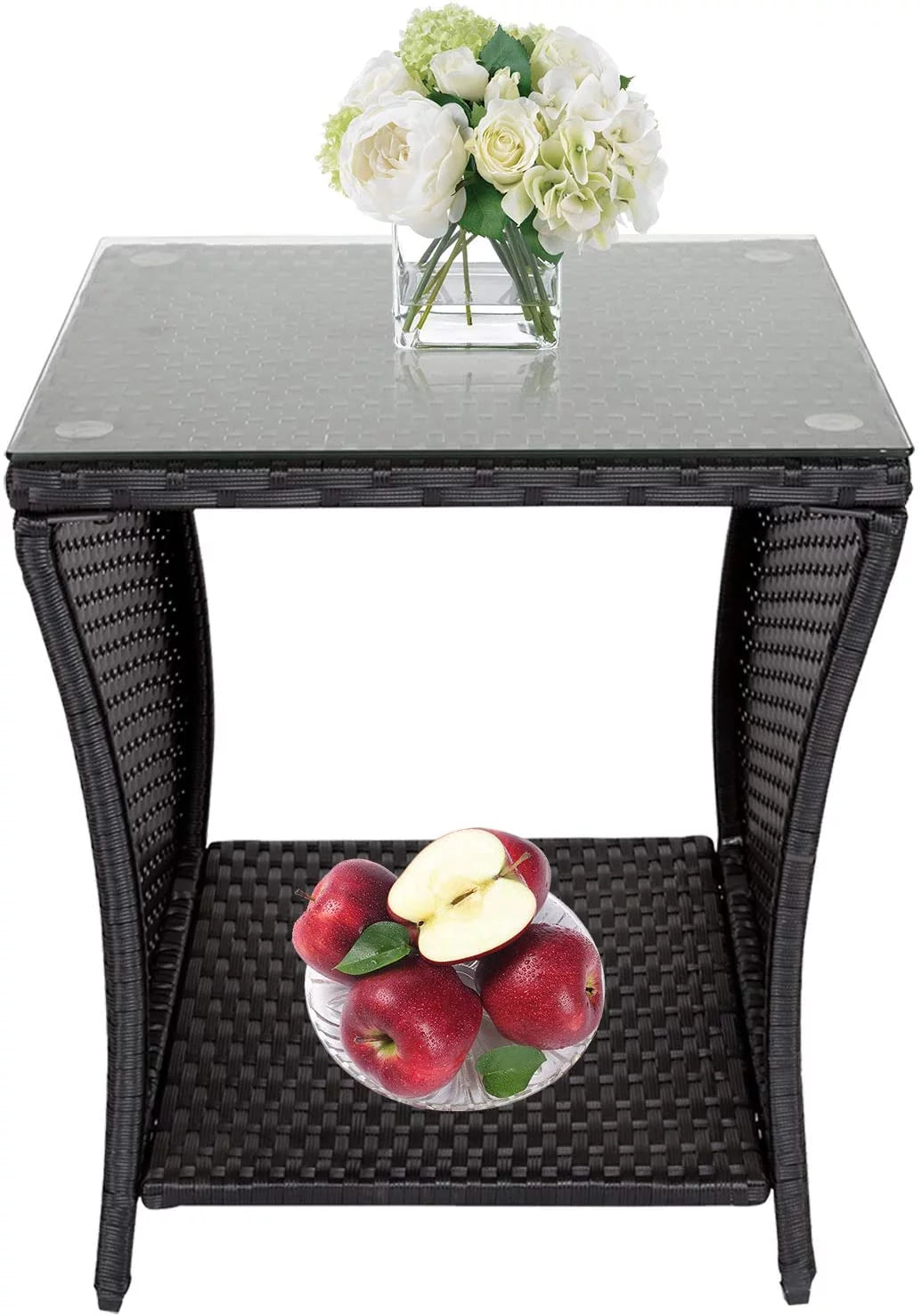 Black Wicker Square Side Table with Storage Z727