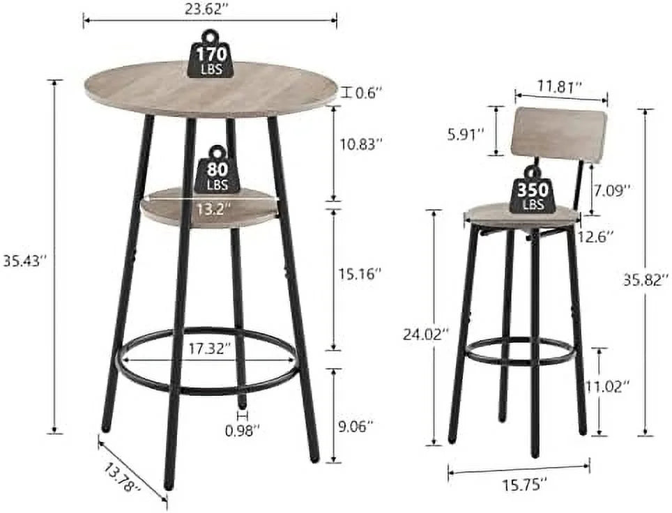 3 Piece Metal and Wood Table and Stools Set V17990