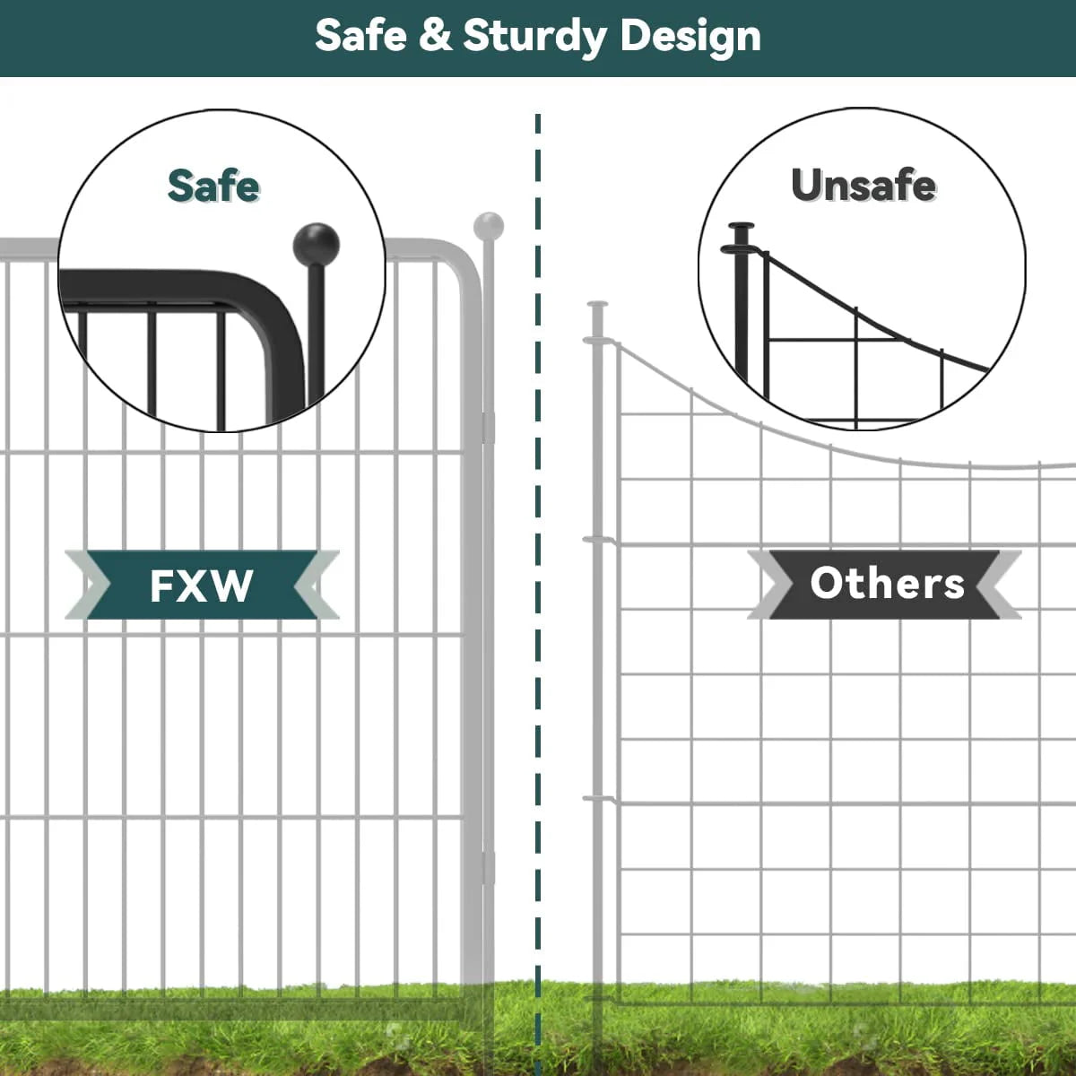24 Panels 54ft x 32in Black Metal Garden Fence with 2 Gates G120571