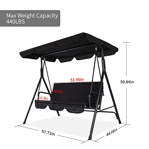 3-Seat Patio Swing Chair with Adjustable Canopy Y198623
