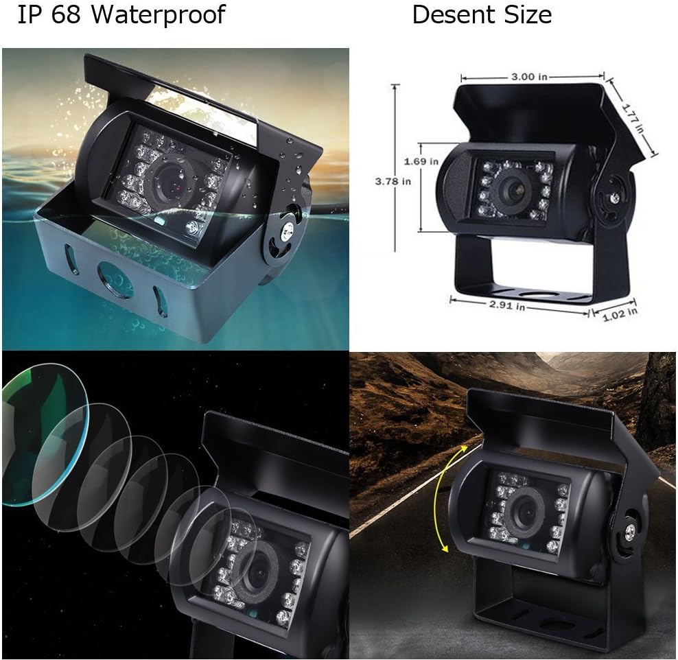 Vehicle Backup Camera 4 Split Monitor 18 IR Night Vision Waterproof L351