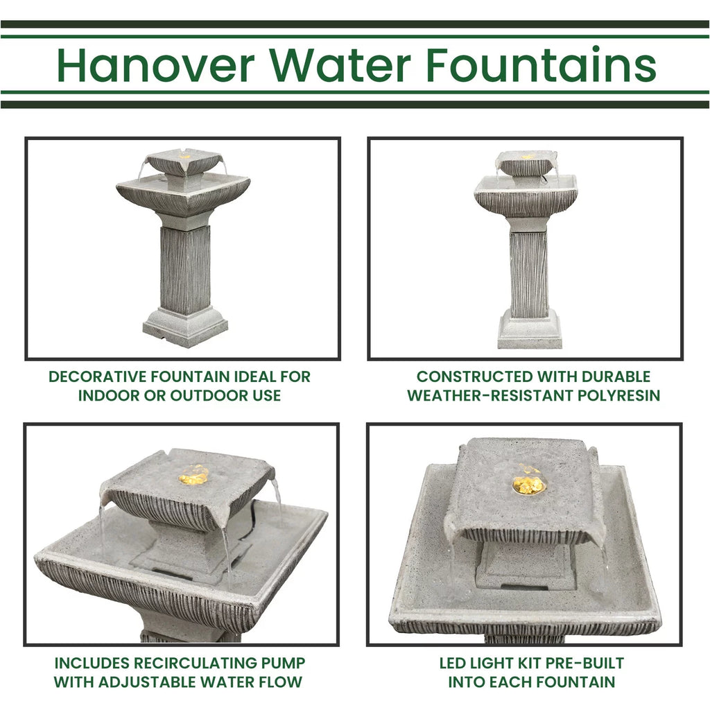 26-In. 2-Tier Pedestal Indoor or Outdoor Garden Fountain with LED Lights Q21983
