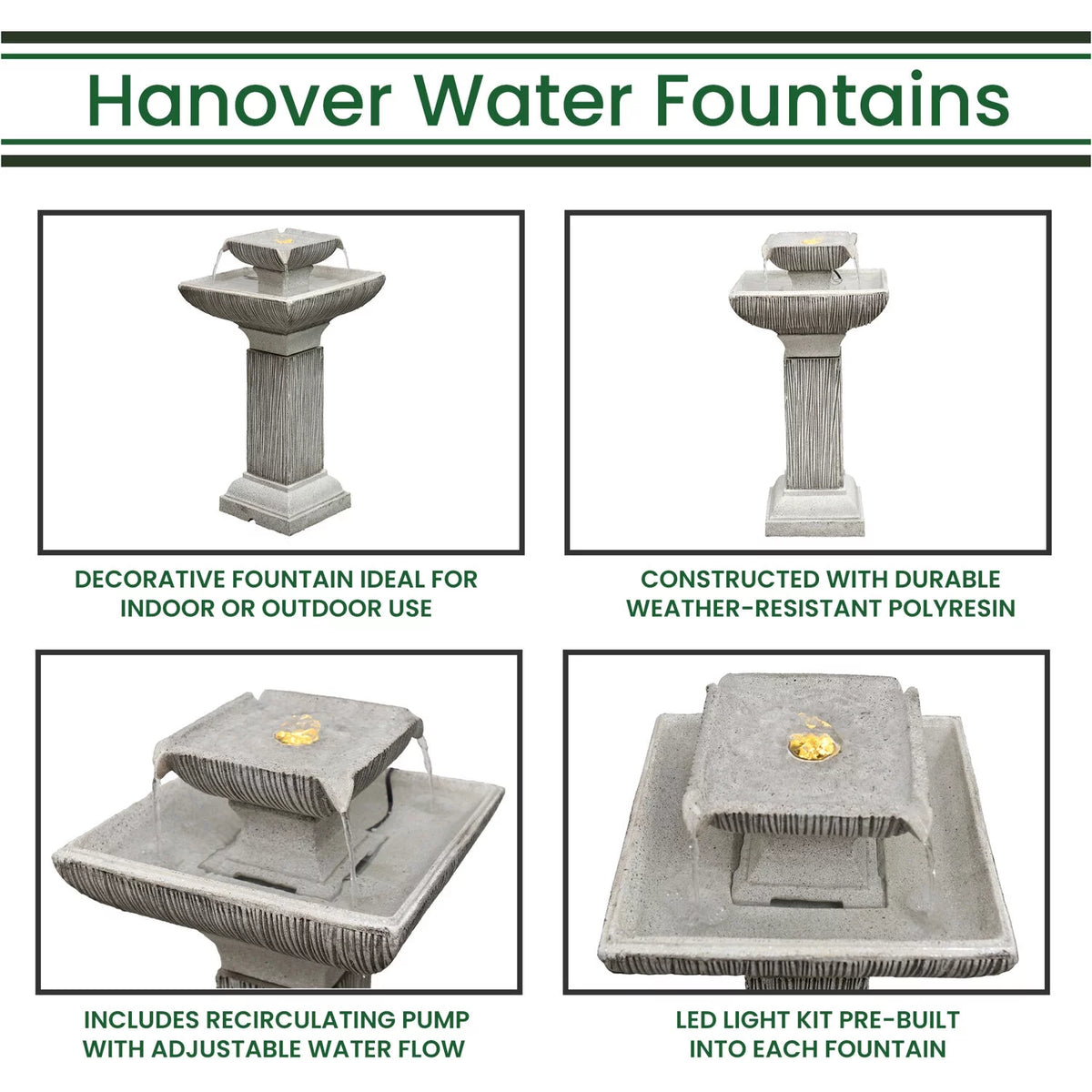 26-In. 2-Tier Pedestal Indoor or Outdoor Garden Fountain with LED Lights Q21983