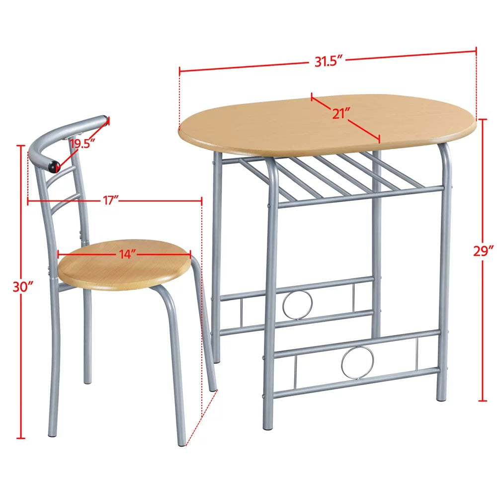 3 Piece Round Dining Table Set with Storage Rack B56804