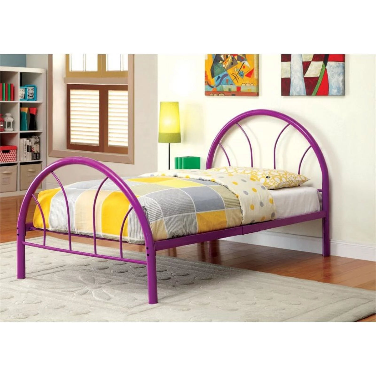 Purple Contemporary Metal Platform Full Bed O77428