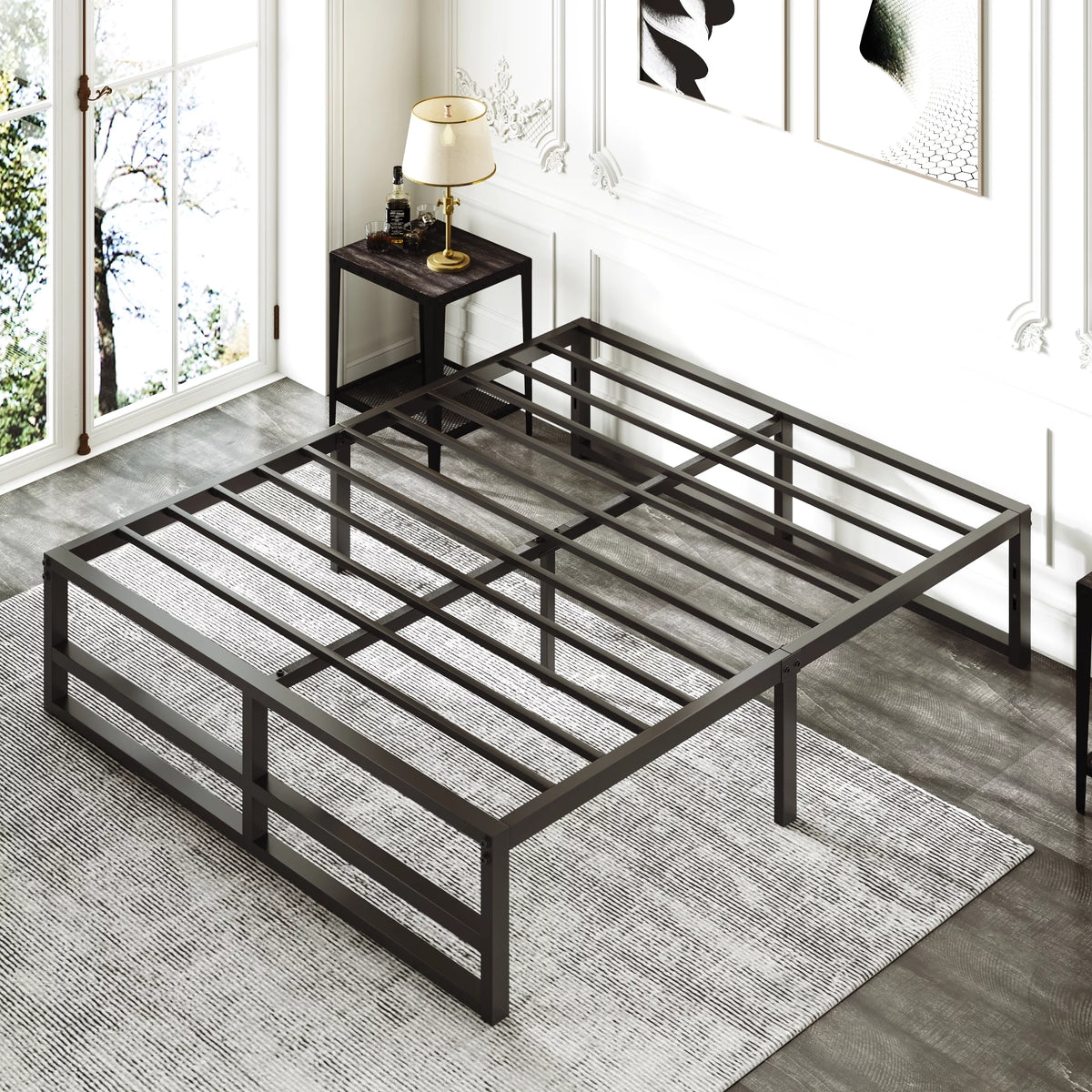 Queen Size Black Metal Platform Bed Frame H9861