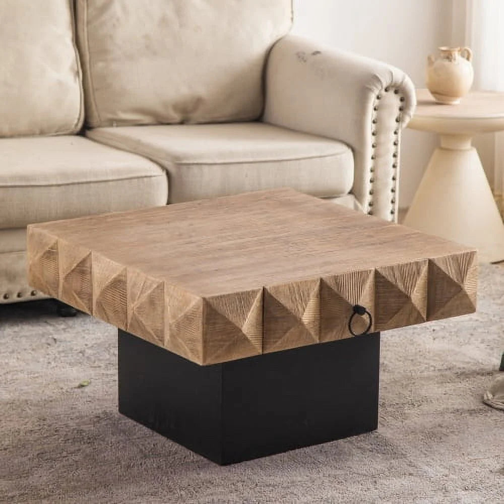 32.28" Square Retro Coffee Table with 2 Drawers F170