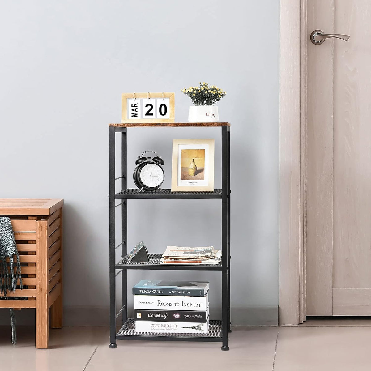 4-Tier Wood Kitchen Baker's Rack on Wheels F929