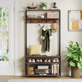 Industrial Coat Rack with Bench and Shoe Rack J211613