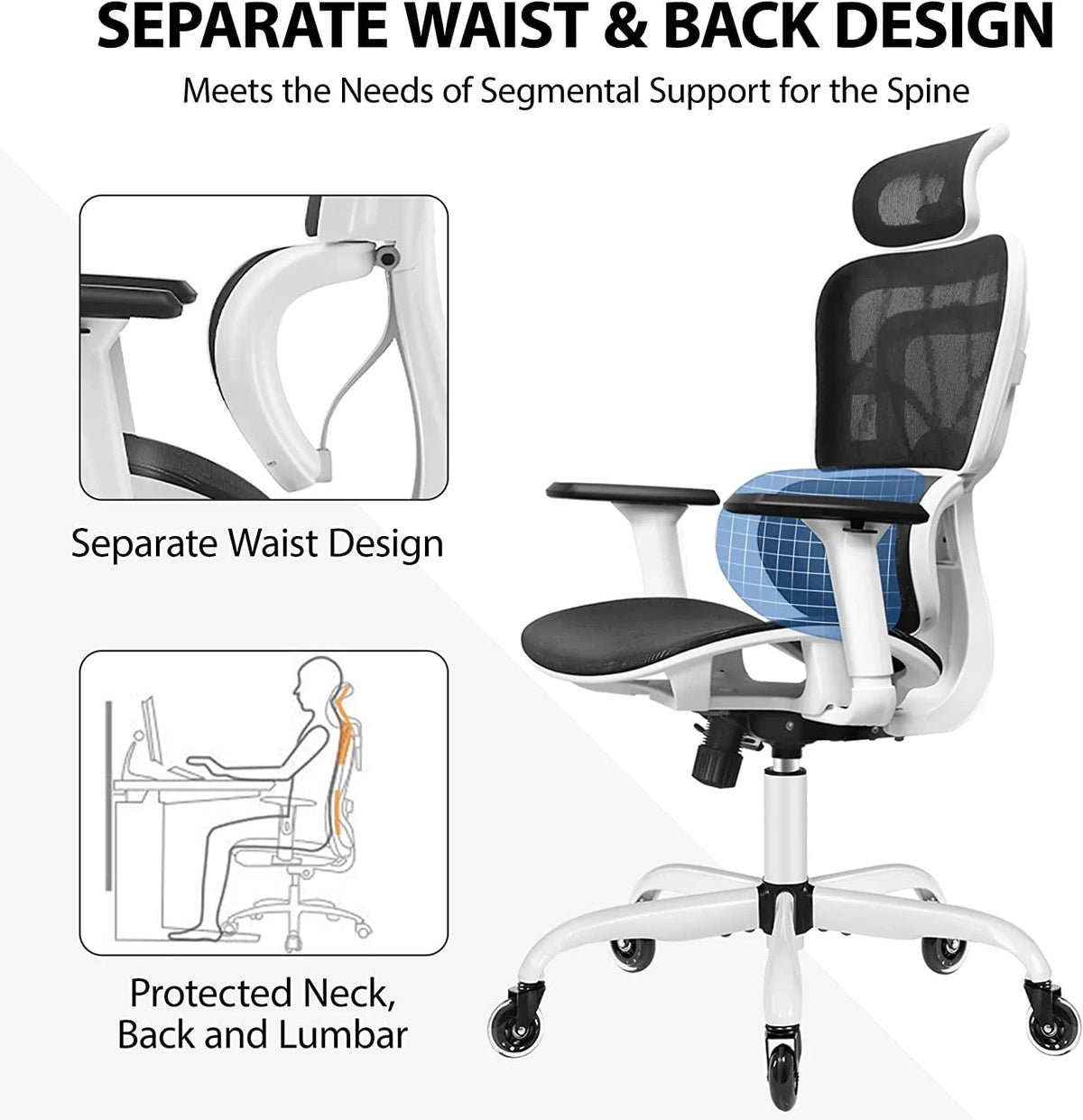 Black High Back Ergonomic Office Chair with Lumbar Support J138