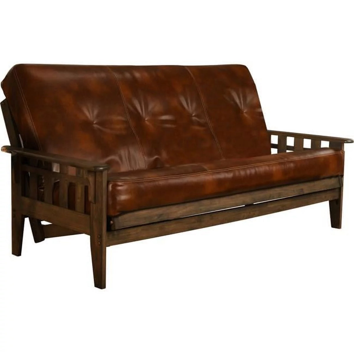 Rustic Walnut Full Size Futon Frame with Mattress E945037
