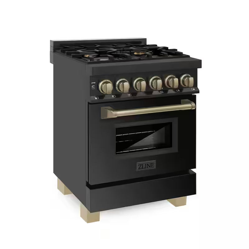 24 in. 4 Burner Dual Fuel Range in Black Stainless Steel and Champagne Bronze L4580