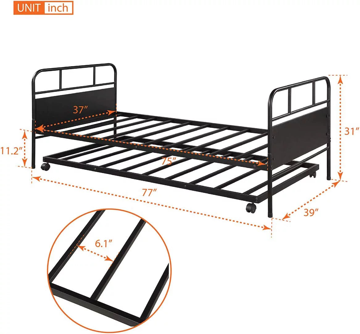 Black Metal Daybed with Trundle H7216