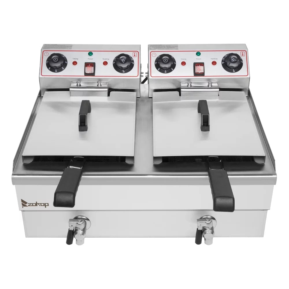 16L Stainless Steel Double Tank Deep Fryer 3400W B1791