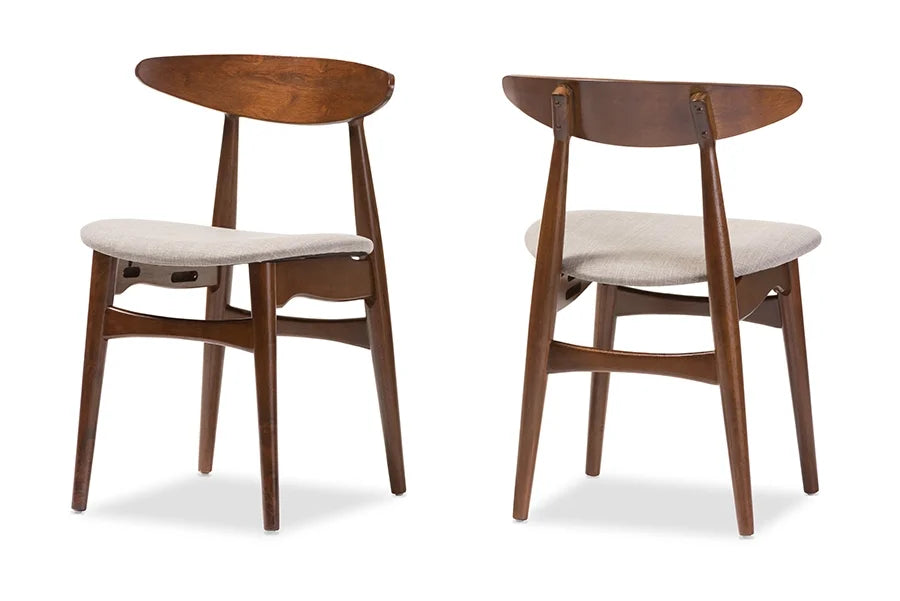 Light Grey Fabric Medium Brown Wood Dining Chair B638